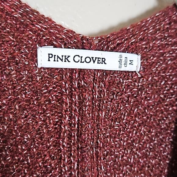 NWT Pink Clover Open Front Textured Burgundy Cardigan Sweater Sz Medium - Picture 5 of 12